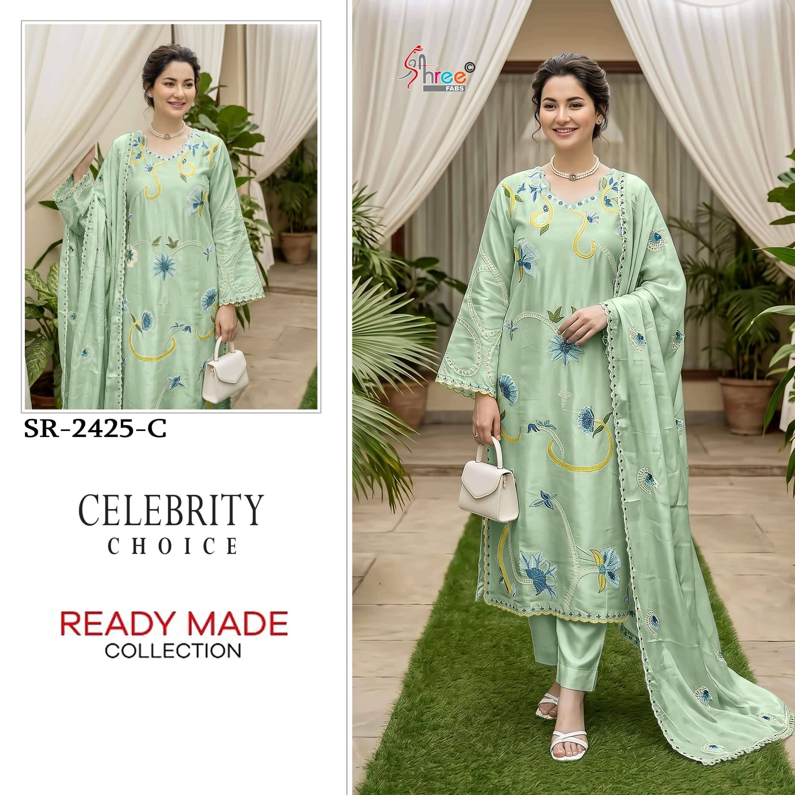 2425 Colors BY Shree fabs 2425 a TO 2425 d SERIES Pakistani Stylish Beautiful Colourful Printed & SATIN VISCOSE readymade Dresses At Wholesale Price